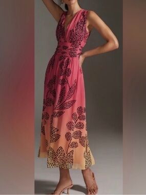 VERB BY PALLAVI SINGHEE V-NECK OMBRE MAXI DRESS- PINK COMBO- M. NWT